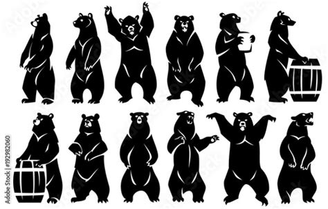 Illustration Of Bears Standing On Hind Legs Two Bears With Barrels