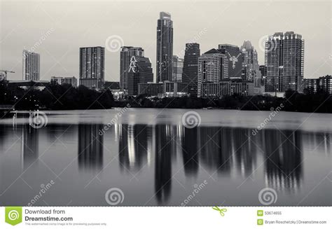 Monochrome Austin Texas Skyline Longhorns Logo In Cityscape Stock Image