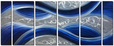 buy handcrafted abstract metal wall art with soft color large scale decor in huge blue line