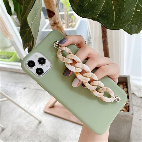 Matcha Green Iphone Case With Acrylic Marbled Chain Bracelet Etsy