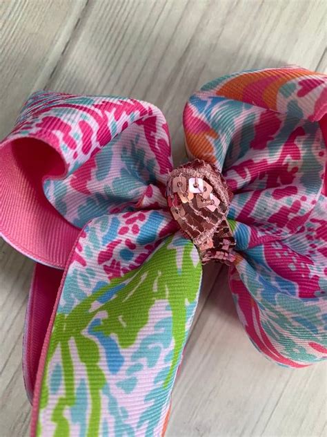 Lilly Pulitzer Floral Print M2m Large Hair Bow ~ 4” Bow ~ Pixie Pink Orange Green Blue Multi Bow