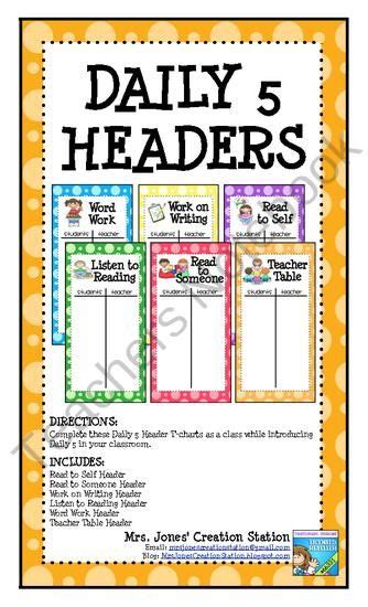 Word Work Anchor Chart Daily 5