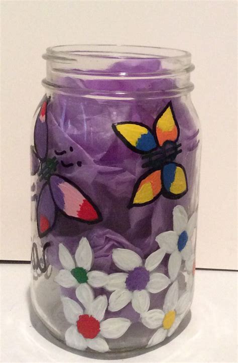 Large Mason Jar With Daisies And Money Butterflies Large Mason Jars