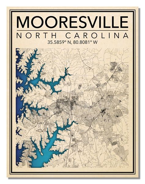 Wall Art Map Print Of Mooresville North Carolina Etsy