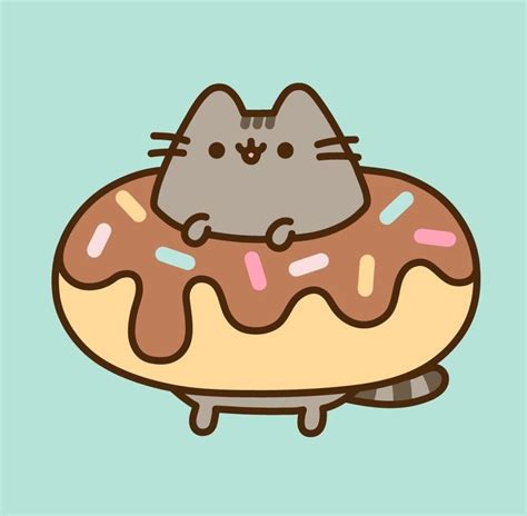 Cute Pusheen Cat On Chocolate Donut