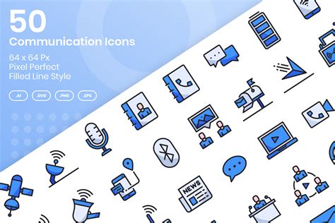 50 Communication Icons Filled Line Graphic By Kmgdesignid · Creative