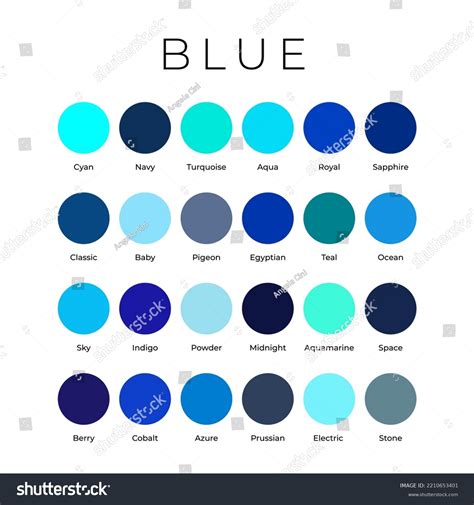 Blue Color Shades Swatches Palette Names Stock Vector Royalty Free