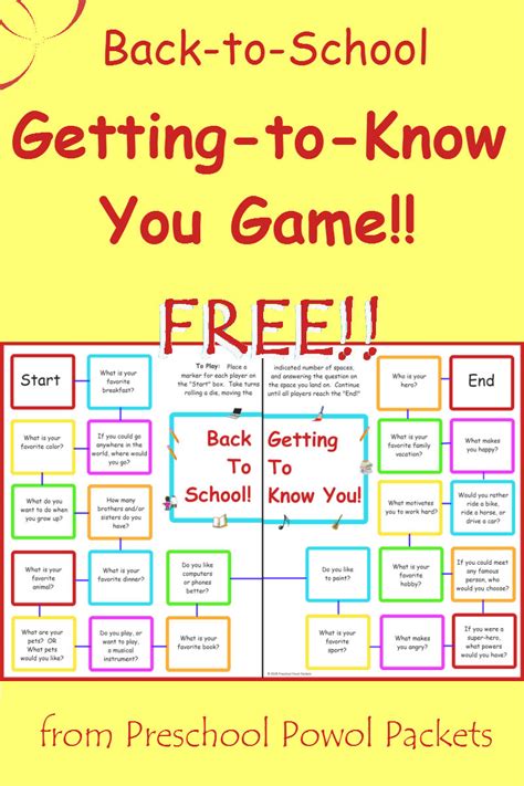 Free Back To School Getting To Know You Game Preschool Powol Packets