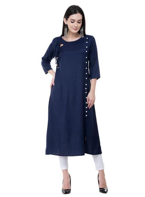 Shop Navy Blue Rayon Readymade Kurti 153063 Online At Best Price From Vast Collection Of