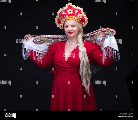 Girl Standing In Russian Traditional Costume Do Selfie Woman Is