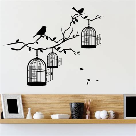 Bird Cages Branch Vintage Wall Sticker World Stickers With Cage Art