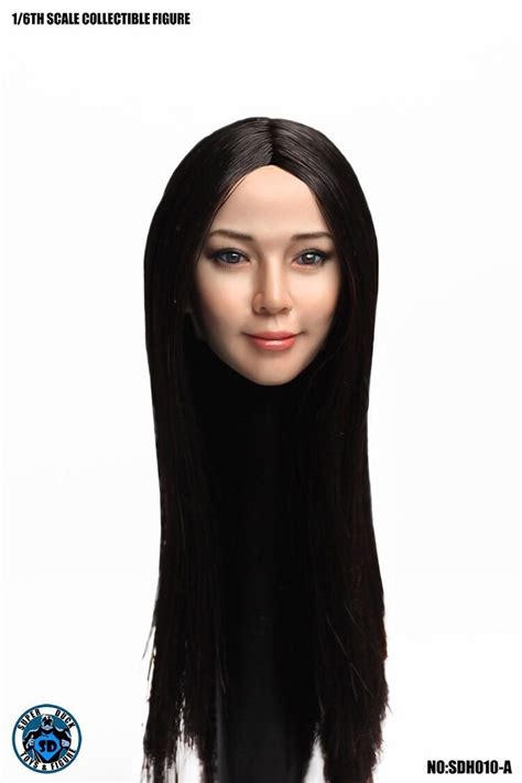 Action Figures 16 Scale Asian Female Head Sculpt Long Black Hair For