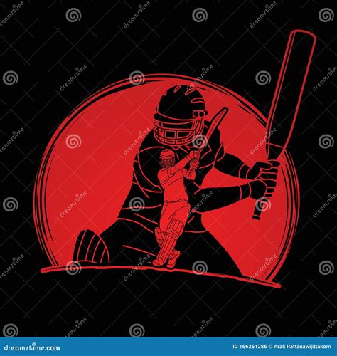 Group Of Cricket Players Action Cartoon Sport Graphic Stock Vector