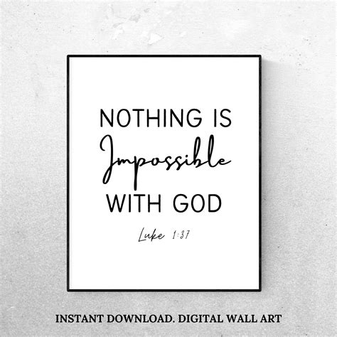 Luke 1 37 Scripture Wall Art Printable Nothing Is Impossible Etsy
