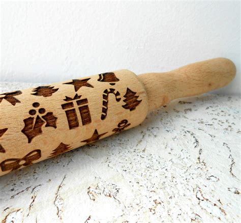 Embossing Rolling Pin Christmas Wooden Rolling Pin Cookies