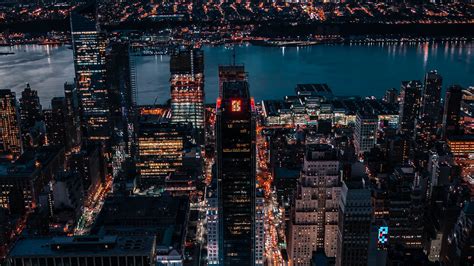 Download Wallpaper 2560x1440 Night City Aerial View