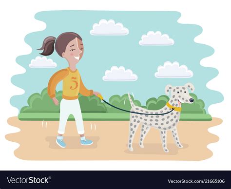 Little Girl And A Dog Walking Royalty Free Vector Image