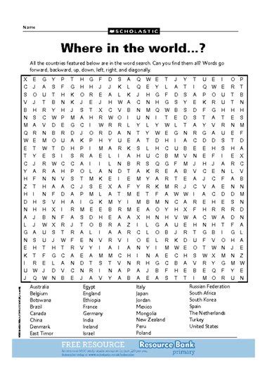 Where In The World Wordsearch Free Primary Ks2 Teaching Resource