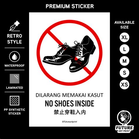 No Shoes Inside Dilarang Memakai Kasut 禁止穿鞋入内 Premium Sticker Sign Notice Prohibited
