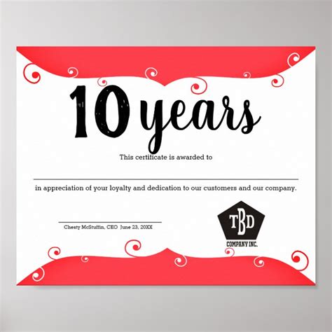 Modern Universal Employee Anniversary Certificate Poster Uk
