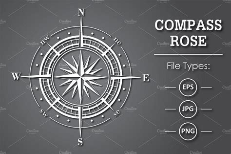 Vector Compass Rose Windrose 5 White Paper Grey EPS Wind Rose