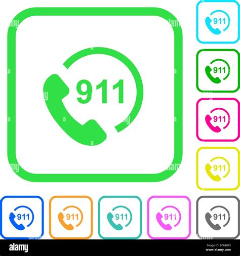 Emergency Call 911 Vivid Colored Flat Icons In Curved Borders On White