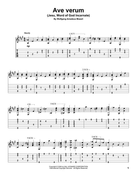 Ave Verum Jesu Word Of God Incarnate Guitar Tab By Wolfgang Amadeus