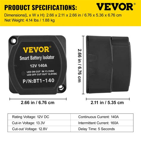 Vevor Split Charge Relay Kit Voltage Sense Relay 6 Mtr 12v 140amp