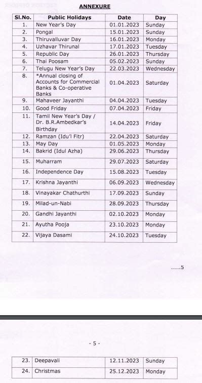 Public Holiday List For The Year 2023 Tn Govt Order Govtempdiary News