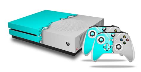 Xbox One S Console Controller Bundle Skins Ripped Colors Neon Teal Gray