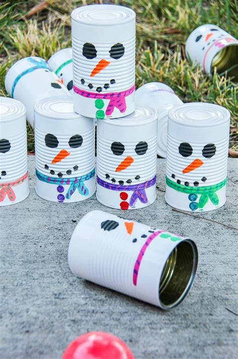 Diy Snowman Tin Can Toss Fun Winter Activity For Kids