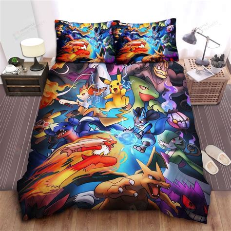 Pokemon Pokemons Fighting Charizard Pikachu Bed Sheets Spread Duvet