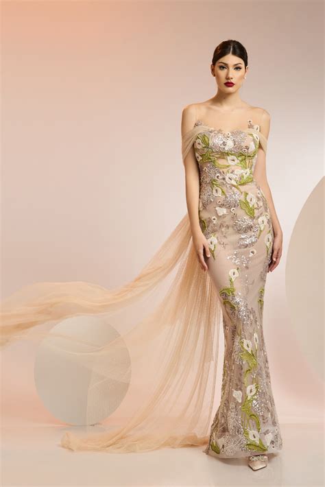Cristallini Embroidered Illusion Gown With Cape Modesens