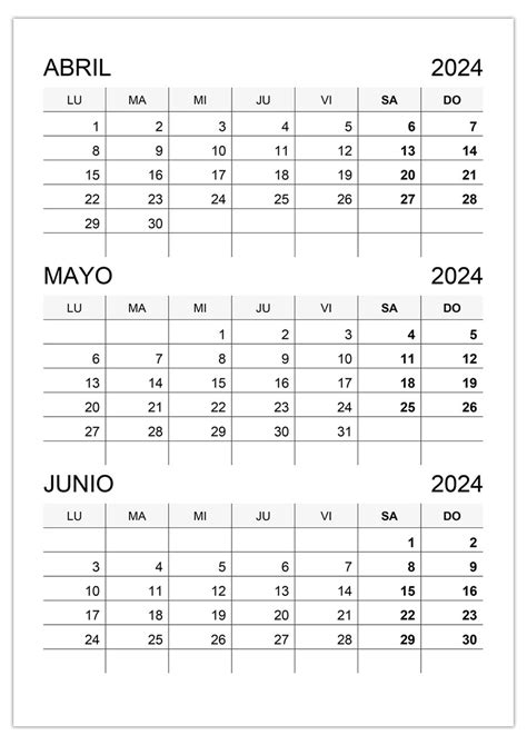 Calendario Abril Mayo Junio 2024 Calendariossu
