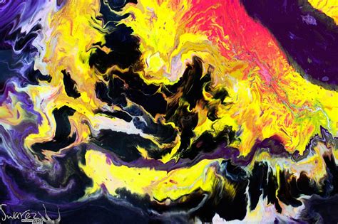 Red can be made by mixing together magenta and yellow. Fluid purple and yellow abstract painting | Original art ...