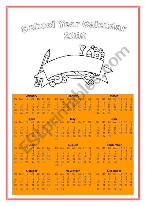 School Year Calendar 2009 Esl Worksheet By Profa Andreia
