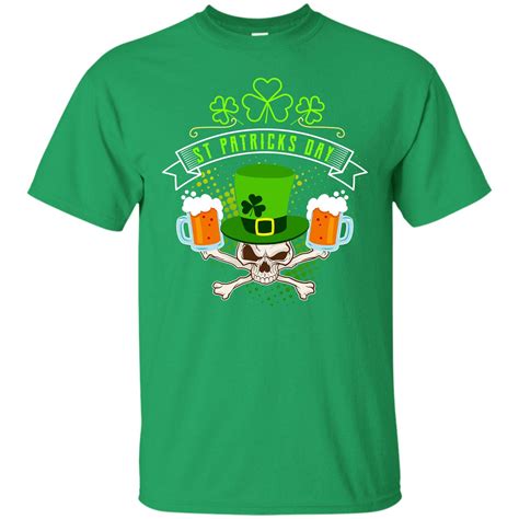 St Patricks Day T Shirt Skull With Shamrock Hat Beer Lover Irish Funny