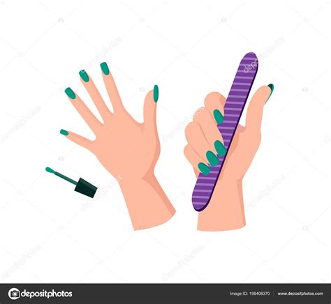 Los stickers son otra opción si quieres llevar algún dibujo preferido en tus uñas. Manicura verde en las manos femeninas con Lima de uñas ...