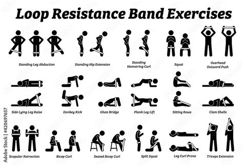 Loop Resistance Mini Band Exercises And Stretch Workout Techniques In Step By Step Vector