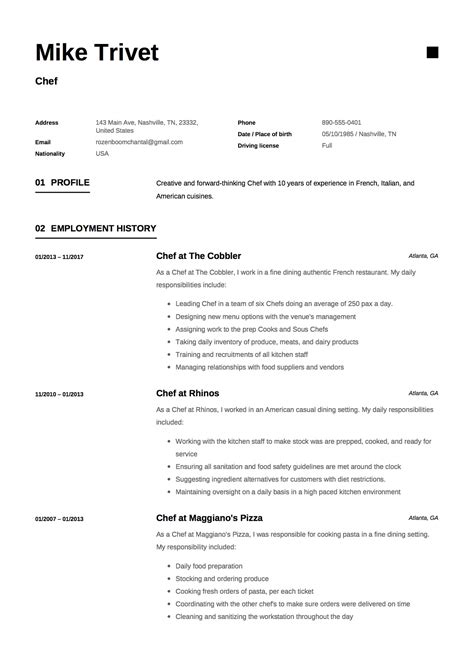 Chef Resume Template