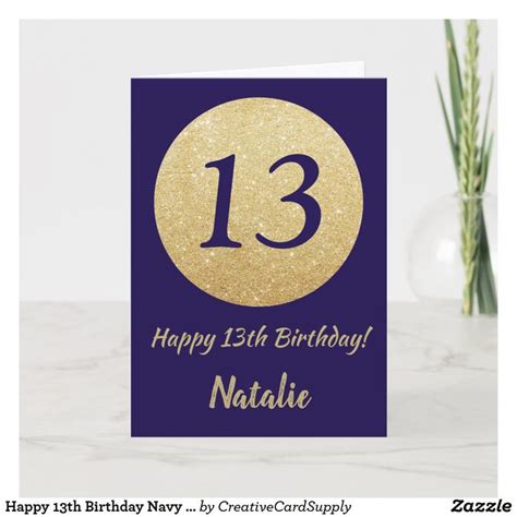 Happy 13th Birthday Navy Blue And Gold Glitter Card In