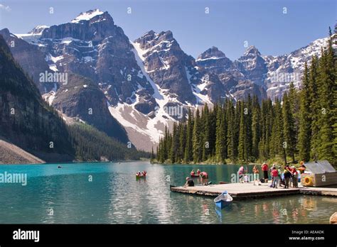 Canoe Dock On Moraine Lake In Banff National Park Canada Stock Photo