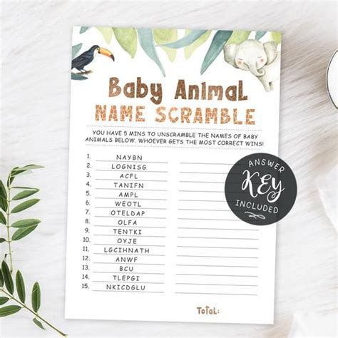 Printable Baby Game Baby Animal Name Scramble Baby Shower Etsy