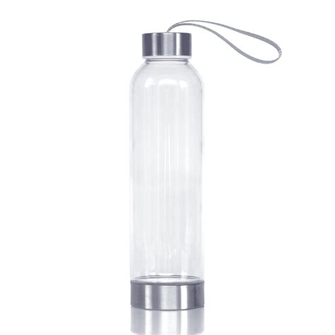 Nutruflo Glass Water Bottle With Stainless Steel Lid With Carrying Loop And Screw Bottom Base