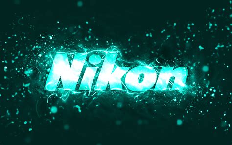 Download Wallpapers Nikon Turquoise Logo 4k Turquoise Neon Lights