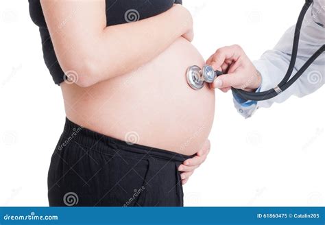 doctor listening pregnant woman belly using stethoscope stock image image of gynecologist