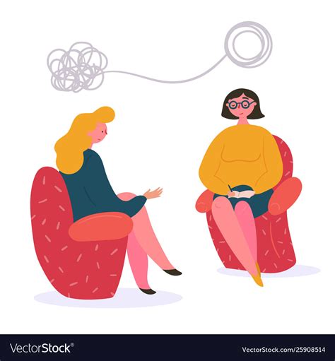 Woman At Therapy With Psychologist And Therapist Vector Image