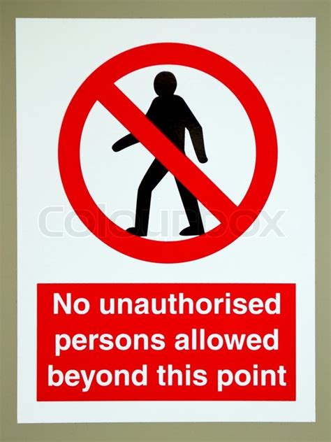 No Unauthorised Persons Sign Stock Photo Colourbox