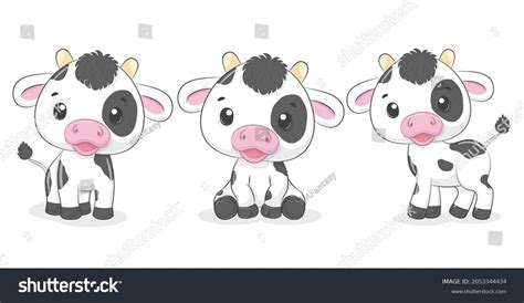 Collection Cute Calves Cows Vector Illustration Stock Vector Royalty