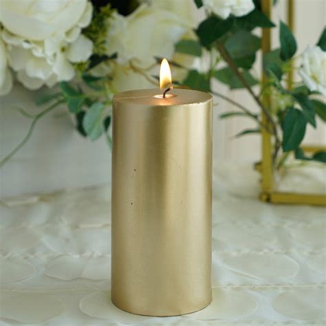 6 Gold Dripless Unscented Pillar Candle Long Lasting Candle